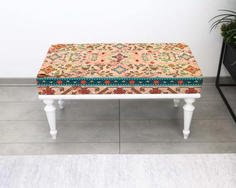 Handgemaakte gestoffeerde rustieke kelim poef, decoratieve Turkse poef, stoel slaapkameraccent, halmeubel, woonkamerstijl