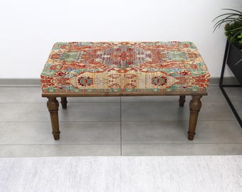 Banco otomano tapizado a mano, asiento turco rústico kilim, puf decorativo para sala de estar, mueble auxiliar para entrada de dormitorio y café.