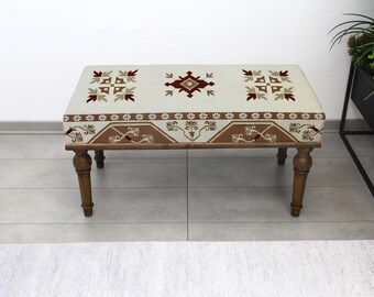 Banco otomano kilim rústico hecho a mano, puf turco tapizado, mueble decorativo, asiento para dormitorio, mesa de centro para la entrada de la sala de estar