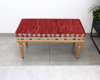 Banco kilim rústico turco tapizado, puf otomano tapizado, asiento decorativo para dormitorio, acogedor mueble de café decorativo, taburete para entrada
