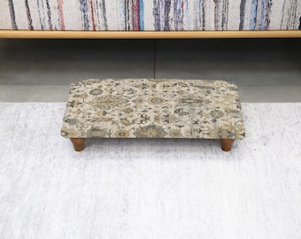 Handmade Ottoman Footstool, Upholstered Retro Cozy Footrest, Turkish Inspired Elegant Stool for Bedroom or Living Room Spaces