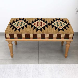 Otomana Kilim Turca Rústica, Banco Tapizado, Puf Acogedor Tapizado, Taburete Decorativo para Dormitorio, Mueble de Entrada con Acento, Taburete Suave