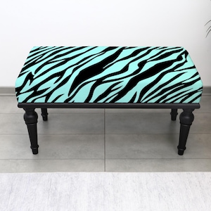 Animal Printed Bench, Upholstered Ottoman Seating, Entryway Bedroom Footstool, Multi-Purpose Home Furniture, Elegant Accent, Zebra Seating