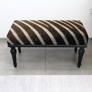 Upholstered Zebra Animal Print Bench, Decorative Aesthetic Pouf, Bedroom Entryway Coffee Bench, Multi-Purpose Home Seating, Stylish Seating