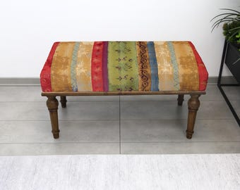 Rustieke gestoffeerde kelim poef, handgemaakte Turkse stoel, decoratieve poef woonkamer, slaapkamer koffiekamer hal accentmeubilair