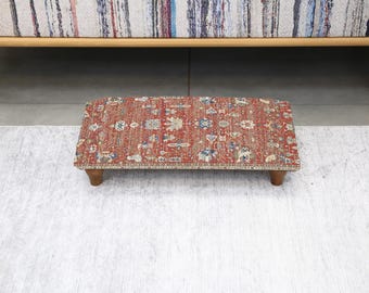 Handmade Ottoman Footstool, Upholstered Retro Cozy Footrest, Turkish Style Stool for Bedroom, Entryway, or Living Room Corners
