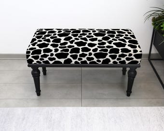 Animal Print Giraffe Bench, Upholstered Ottoman, Entryway Coffee Table Bench, Decorative Printed Home Furniture Accent, Animal Printed Bench