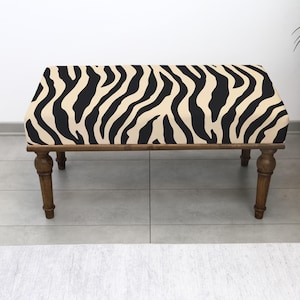 Chic Zebra Pattern Bench, Bohemian Upholstered Pouf Stool, Shoes and Front Window Bench, Modern Mid-Table Seating, Home Decor, Chic Seating