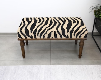 Chic Zebra Pattern Bench, Bohemian Upholstered Pouf Stool, Shoes and Front Window Bench, Modern Mid-Table Seating, Home Decor, Chic Seating