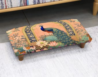 Elegante poef, gestoffeerde retro gezellige voetenbank, Turks geïnspireerde decoratieve kruk voor slaapkamer, kantoor of woonkamer