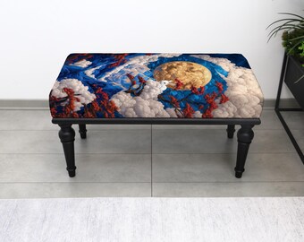 Rustic Handmade Ottoman Upholstered Kilim Bench, Turkish Decorative Seat, Bedroom Pouf Accent, Living Room Furniture, Entryway Decor