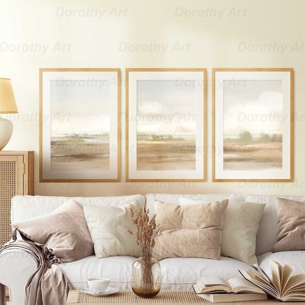 Triptych wall art, set of 3 downloadable print, landscape wall prints trendy, 3 piece abstract printable art, neutral gallery wall poster.