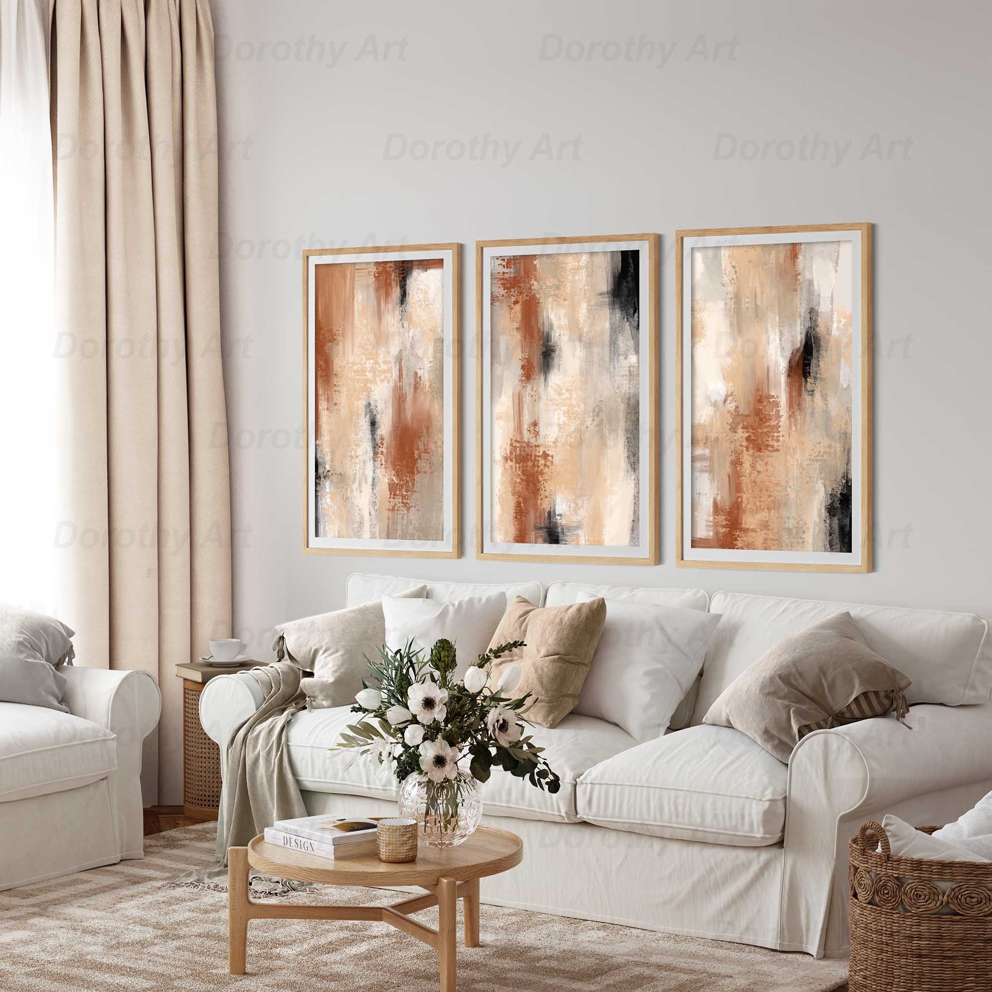 Triptych Abstract Art 3 Piece Downloadable Wall Art. Neutral Etsy