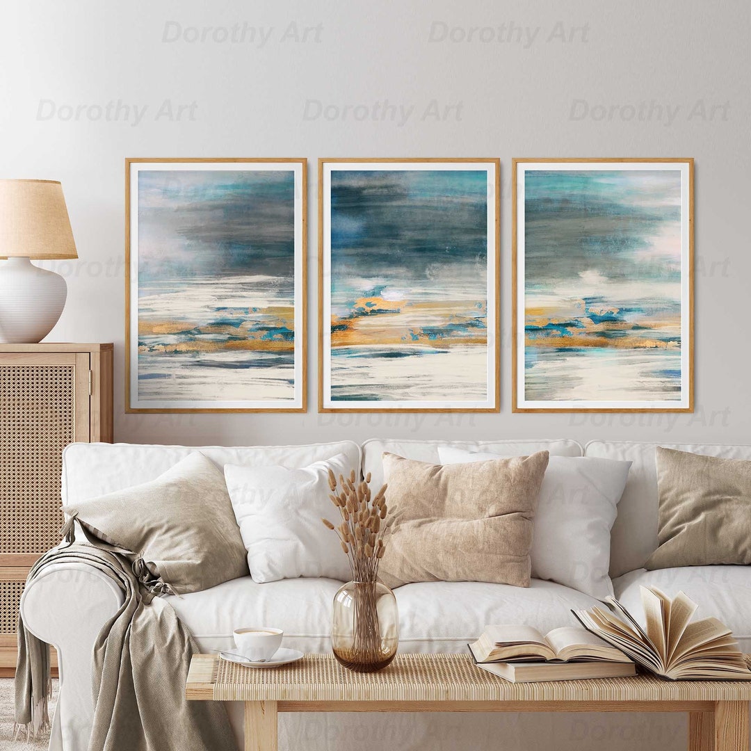 3 Piece Navy Blue Abstract Wall Art Downloadable Triptych Set Etsy