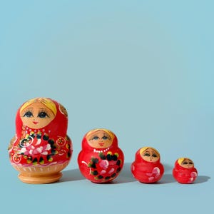 Four Russian Matryoshka Nesting Dolls – 4 Piece Set – Hand Painted – Folk Art – Vintage Style Matroshka Russian Dolls