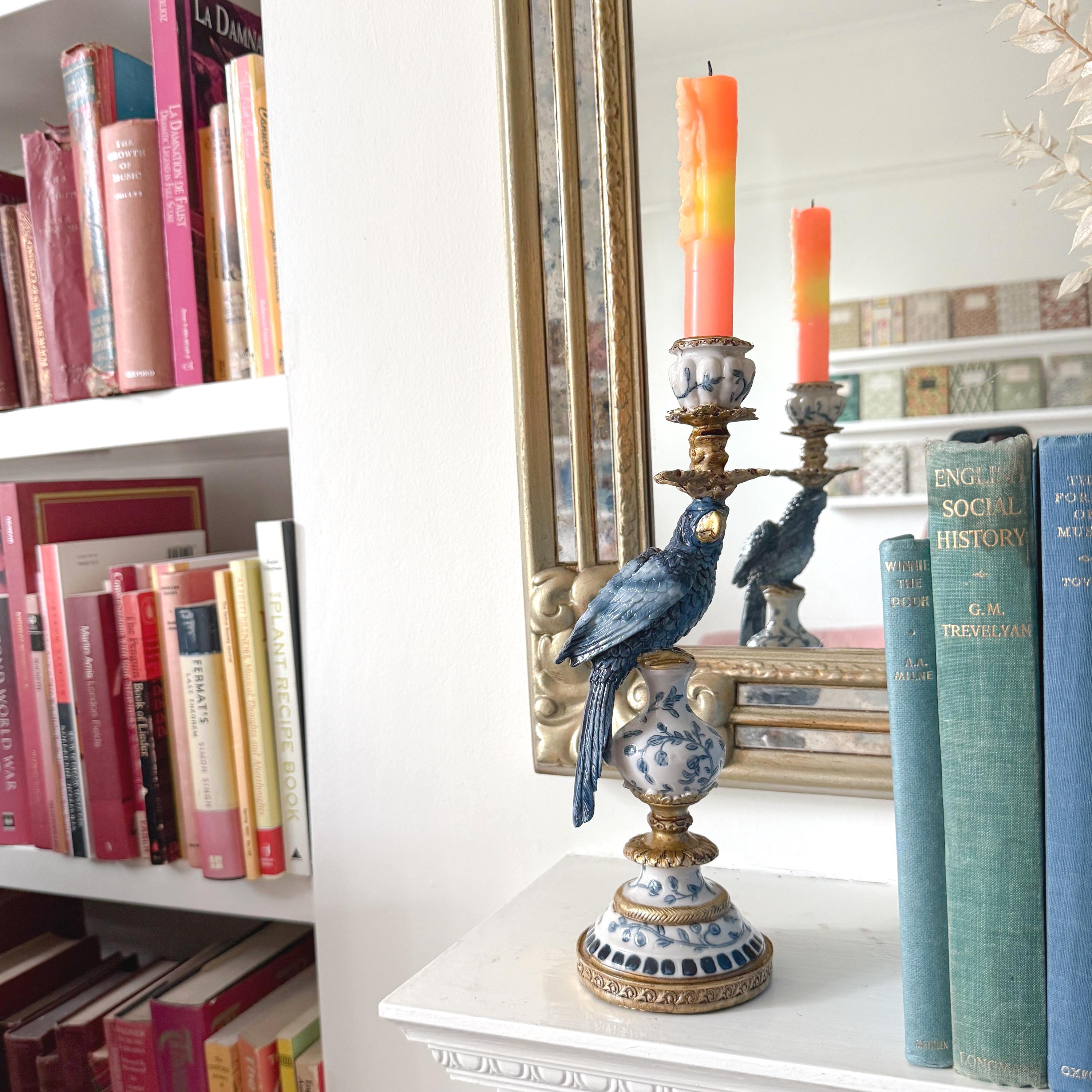 Bougeoir Bronze Art Nouveau Avec Perroquet - Style Ancien Et Déco - 36 Cm