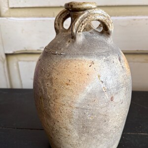 Jarra de gres francesa antigua, jarrón, tarro de aceite, tarro de confitería, brocante