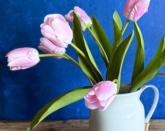 Cerámica francesa vintage de tulipanes rosas eternos / flores artificiales / tulipanes