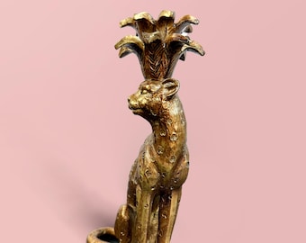 Ljusstake i mässing, guldfärgad leopard