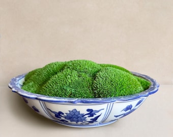 Arreglo de musgo preservado en un lavabo antiguo de 30 cm: un centro de mesa ecológico único.