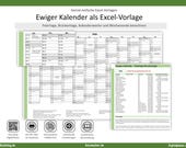 Ewiger Excel Kalender Vorlage | Jahreskalender mit Feiertagen, KW & Wochenenden | Brückentage | DIN A4 PDF Druck | Digitaler Planer