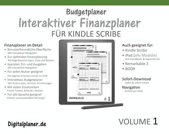 Planificateur financier pour Kindle Scribe | Planificateur budgétaire | Planificateur interactif | Également pour Remarkable 2 ou iPad | Planificateur annuel