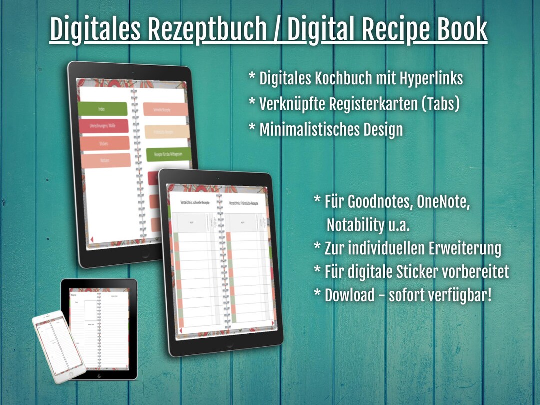 Digitales REZEPT BUCH für Goodnotes, digitales Kochbuch, Goodnotes ...