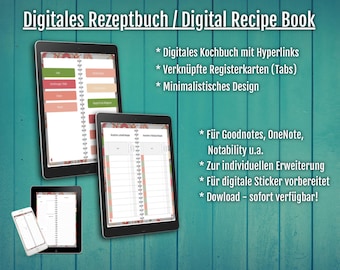 LIVRE DE RECETTES numériques pour Goodnotes, livre de cuisine numérique, recettes Goodnotes, planificateur de repas numérique, modèle de livre de cuisine, modèle de recette
