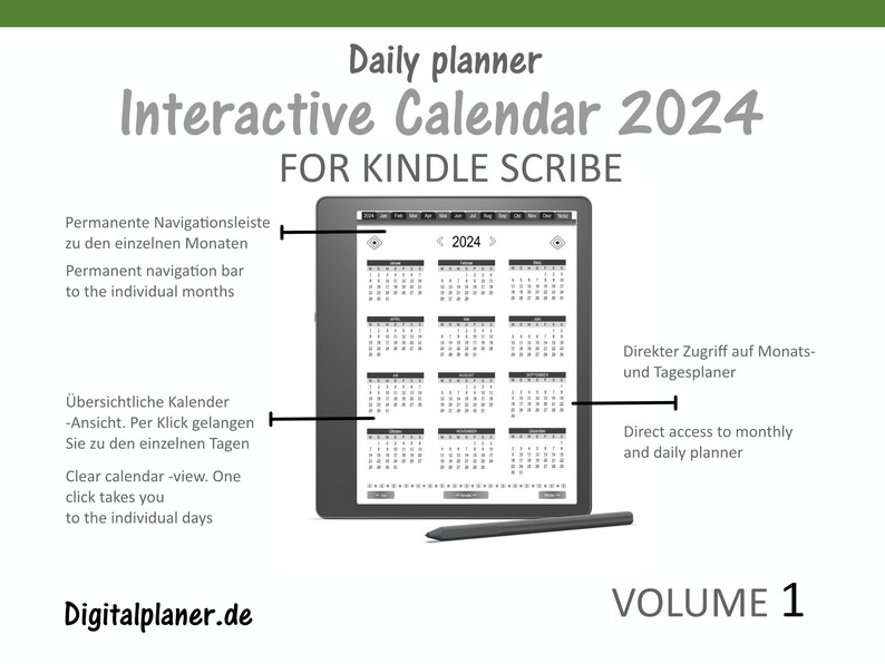 Calendar 2024 for Kindle Scribe Daily Planner Interactive Planner Also