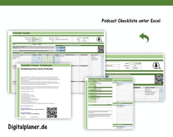 Podcast Checkliste unter Excel - Editierbar und druckbar Podcast Planer Podcast Planung Interview Planer