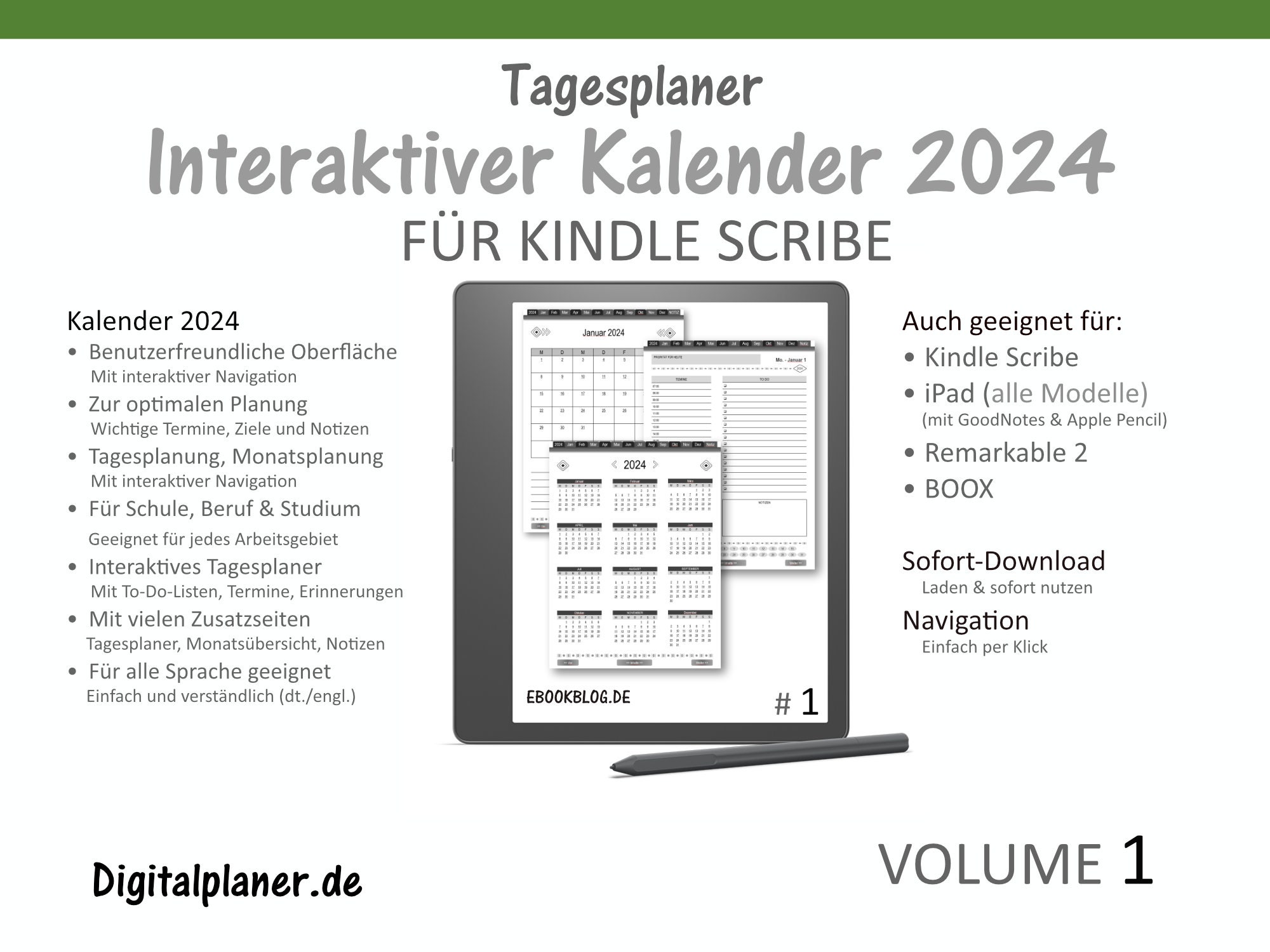 Calendar 2024 for Kindle Scribe Daily Planner Interactive Planner Also