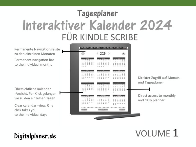 Calendar 2024 for Kindle Scribe Daily planner Interactive Planner Also for Remarkable 2 or iPad Annual planner image 4