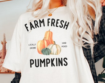Comfort Colors Farm Fresh Pumpkins Camisa, Camisa de calabaza, Camisa de núcleo de cabaña, Camisa de otoño linda, Camisa de gran tamaño