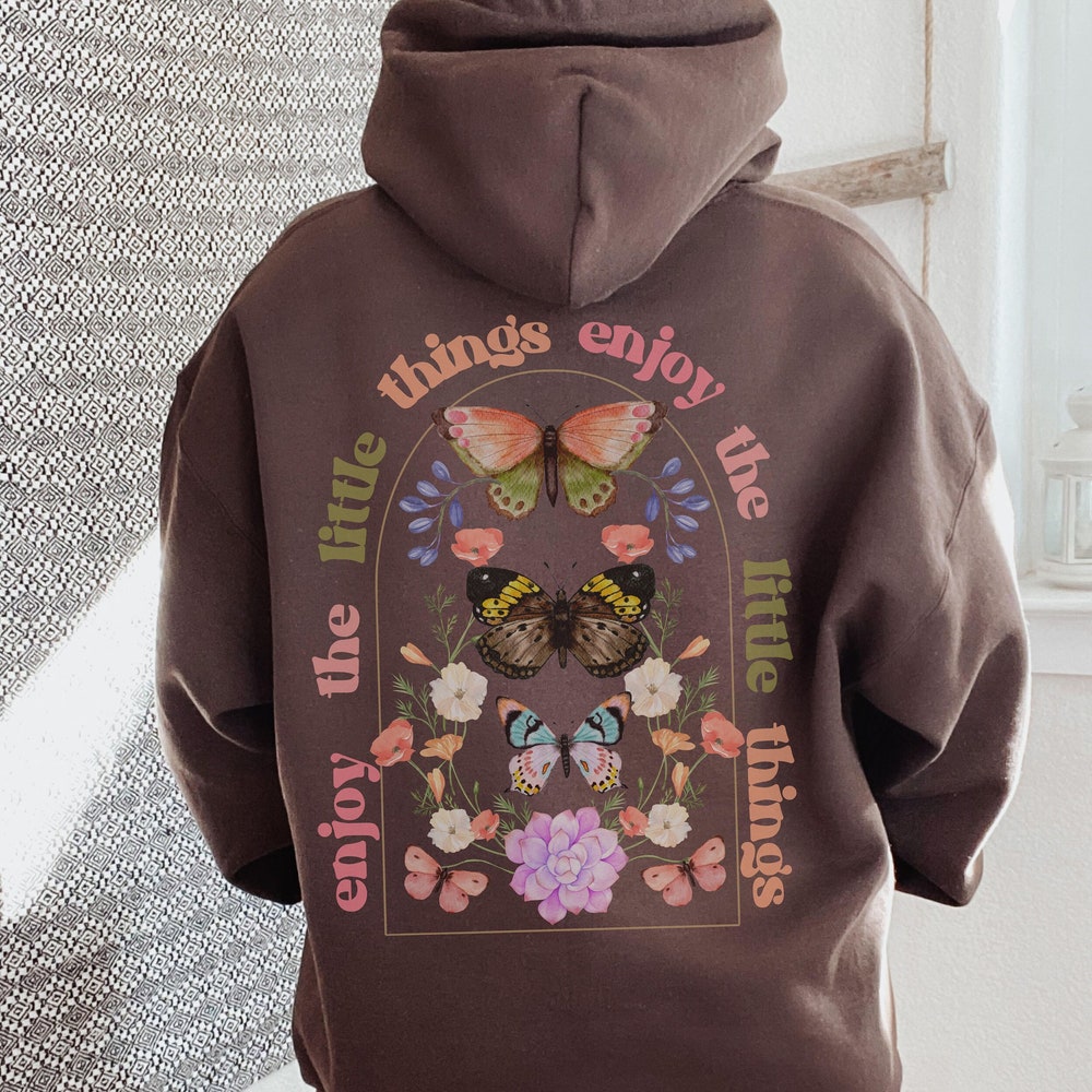 Snorider Design Enjoy The Little Things Hoodie, Oversized Hoodie, Aesthetic Hoodie, Trendy Hoodie, Words On Back, Positive Hoodie, Words On Back Hoodie