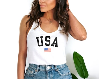 USA Tank Top, Women's 4th of July Tank, America Tank Top, Summer BBQ Shirt, Red White and Blue, Independence Day, Patriotic Tank Top, Merica