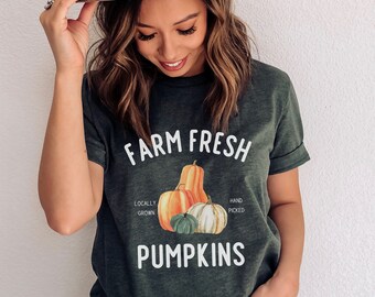 Camisa de calabazas frescas de granja, Camisa de calabaza, Camisa Cottage Core, Camisa de otoño bonita, Camisa de otoño, Camisa de otoño de talla grande, Ropa de otoño, Top de otoño, Otoño