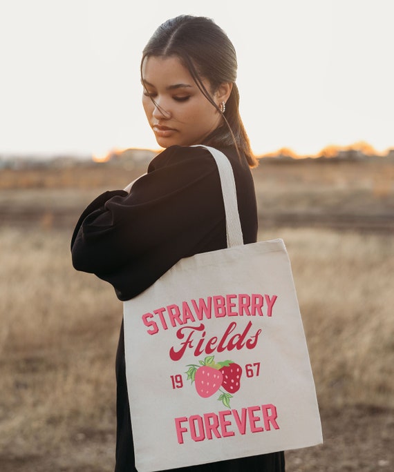 Strawberry Fields Forever Tote Bag, Strawberry Tote Bag 