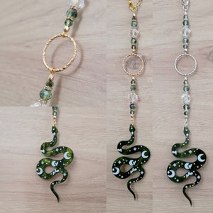 Green Snake Suncatcher, silver and gold, car accessories, rear view mirror, boho, home decor.