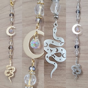 Shiny snake Suncatcher, car accessories, rear view mirror, home decor, silver and gold.