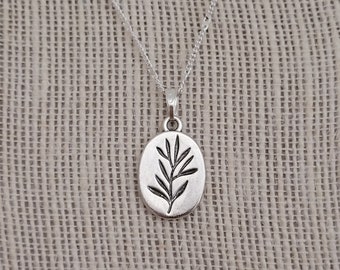 Vintage silver leaf pendant, silver chain necklace, boho style