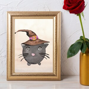 Witch Cat Art print - Cute Spooky Art Print - Ilustración caprichosa - Cute Creepy Art - Halloween Spooky Season Poster - Cat art- Witch art