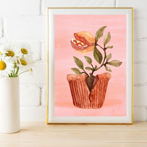 Venus Flytrap Art print - Cute Spooky Art Print - Whimsical illustration - Cute Creepy Art - Botanical art - Halloween Spooky Season decor