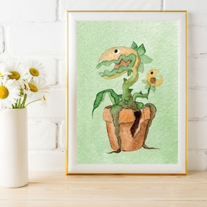 Venus Flytrap Art print - Cute Spooky Art Print - Whimsical illustration - Cute Creepy Art - Botanical art - Halloween Spooky Season decor