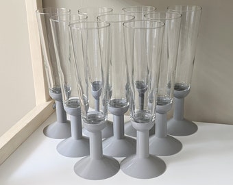 Set of Nine Vintage Bodum Oktett Champagne Glasses | Gray Plastic, Clear Glass, Memphis Style