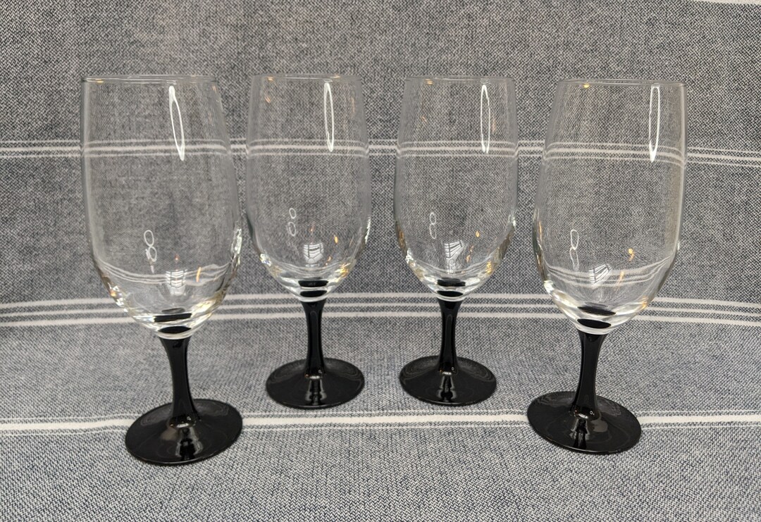 Vintage Black Stemmed Iced Tea Water Glasses Domino Etsy