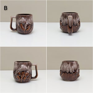 Puede incluir: Una taza de cer&aacute;mica marr&oacute;n y blanca con un dise&ntilde;o de hongo. La taza tiene un asa y est&aacute; decorada con un motivo de hongo.