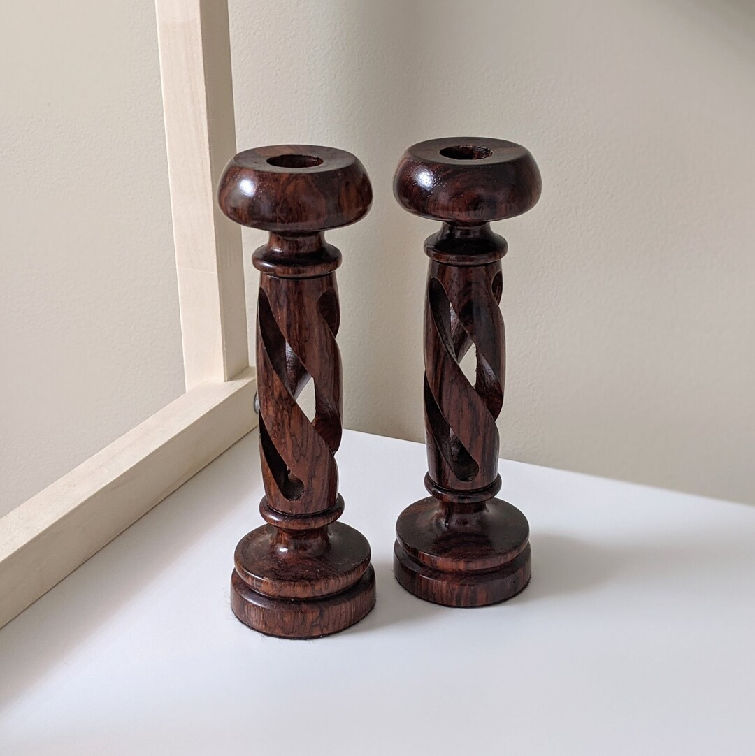 Set of Two (2) Vintage Twist Wooden Candlestick Holders - Etsy