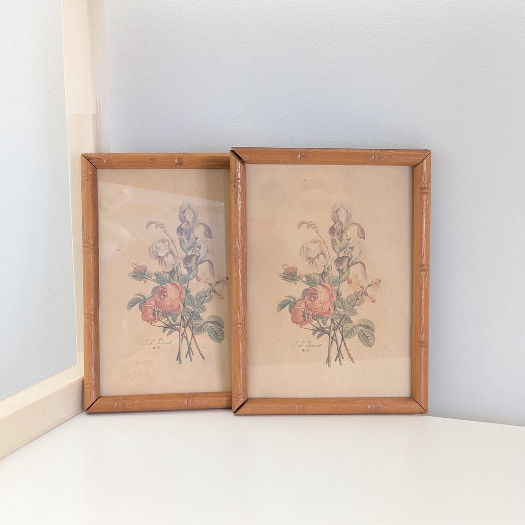 Vintage Jean Louis Prevost Floral Prints, Wooden Frames, Set of 2 - Etsy