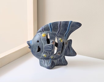 Vintage Blue Ceramic Tropical Fish Candle Holder Lantern