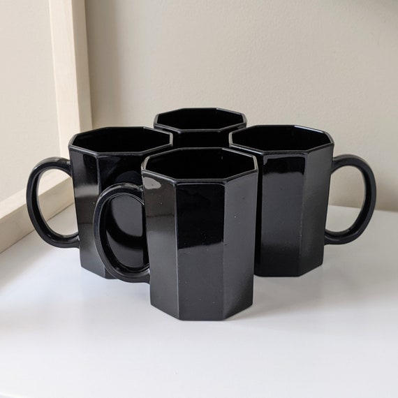 Vintage Octime Black Coffee Mug by Arcoroc | Luminarc | Octagonal Shape | Multiple Sets Available
